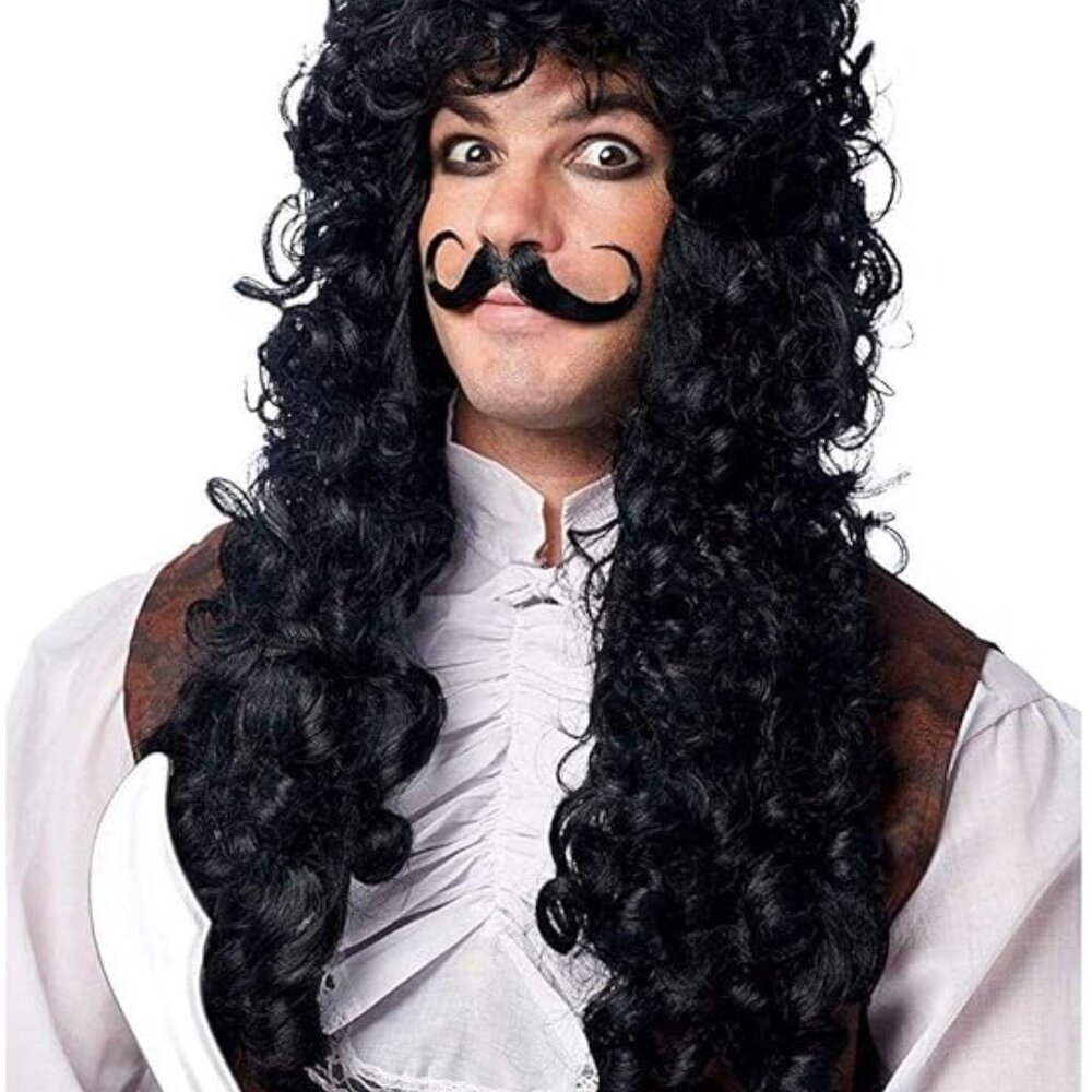 Captain Hook Wig Mustache Costume Pirate Halloween Adult Men's Peter Pan Disney